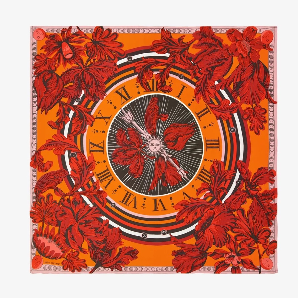 INOUI EDITIONS - bright clock motif silk scarf - NEW